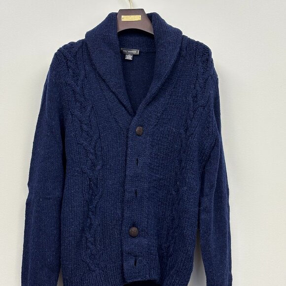 Holt Renfrew - Dark Blue Wool Cardigan | Merino & Alpaca Blend - Picture 1 of 4